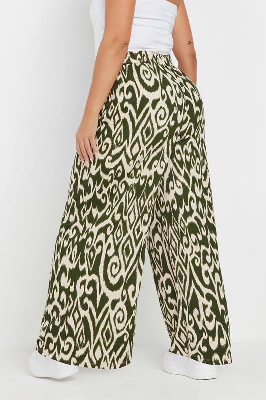 Evans YOURS Curve Green Abstract Print Textured Wide Leg Trousers