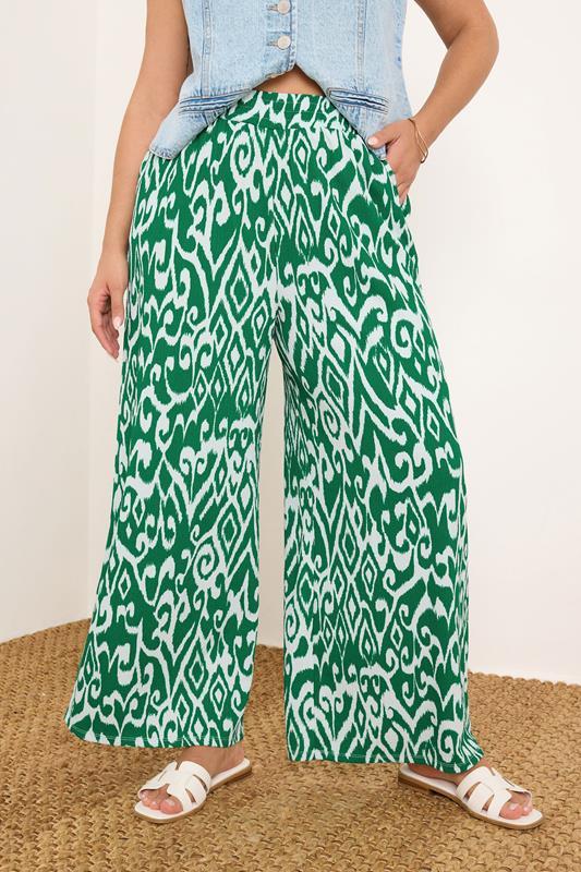 Evans YOURS Curve Green Abstract Wide Leg Textured Trousers