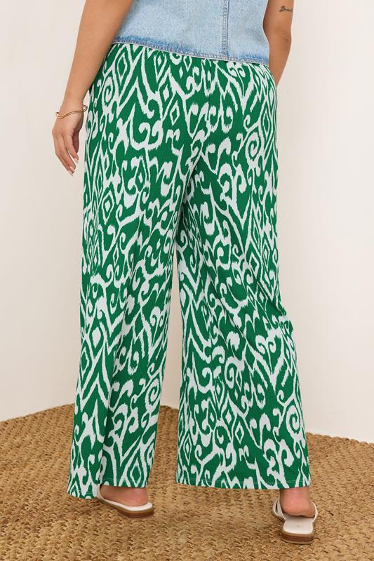 Evans YOURS Curve Green Abstract Wide Leg Textured Trousers