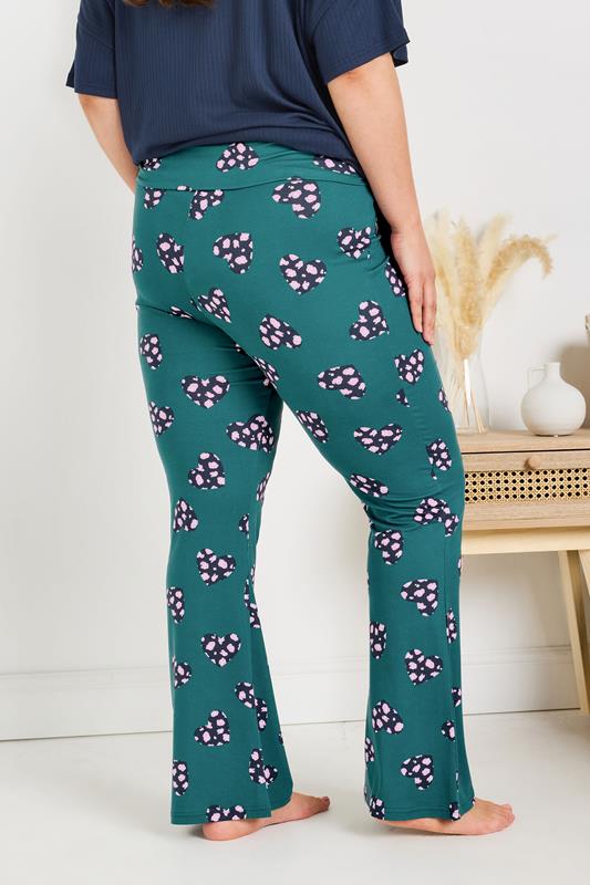 Evans YOURS Curve Green Animal Heart Flare Pyjama Bottoms
