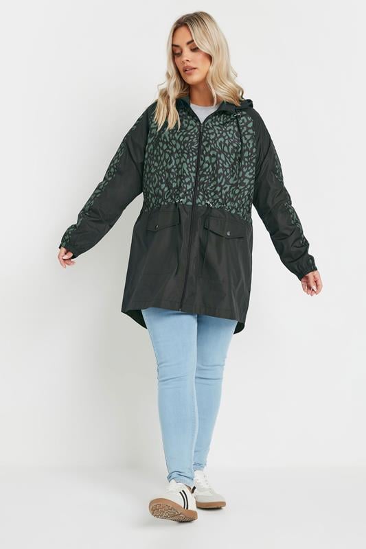 Evans YOURS Curve Green & Black Colourblock Lightweight Parka Jacket