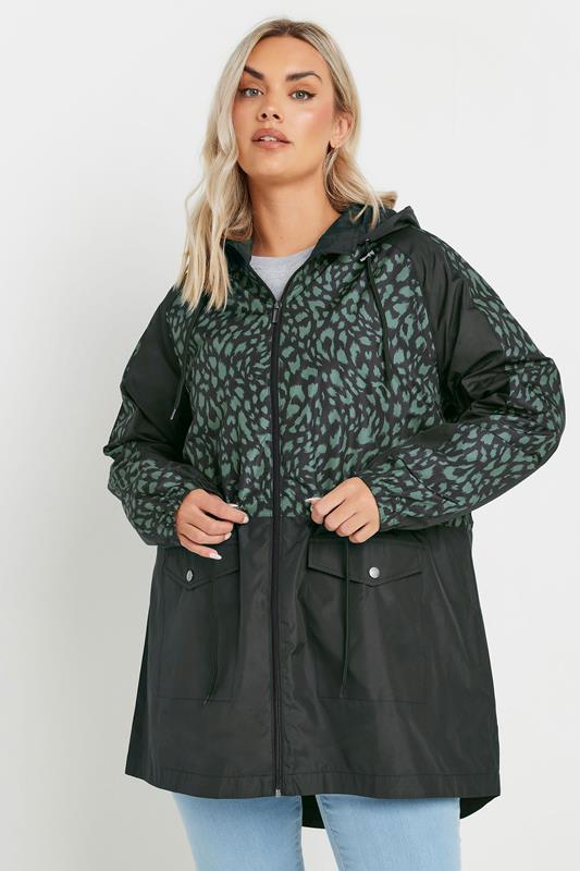 evans YOURS Curve Green & Black Colourblock Lightweight Parka Jacket