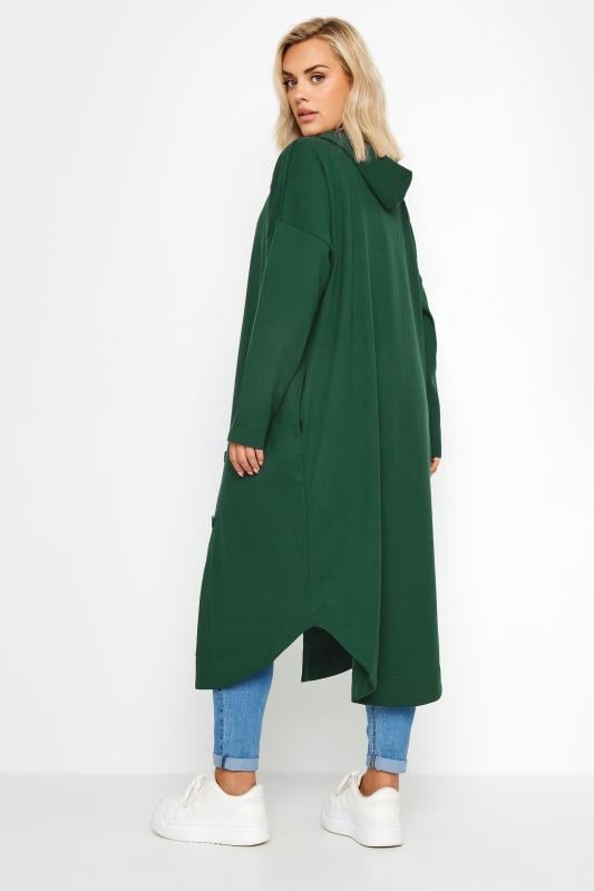 Evans YOURS Curve Green Button Through Hooded Maxi Jacket