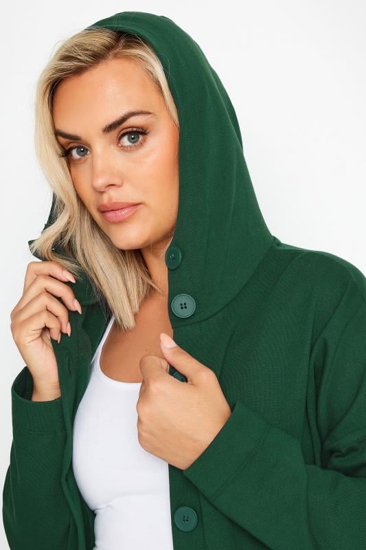 Evans YOURS Curve Green Button Through Hooded Maxi Jacket