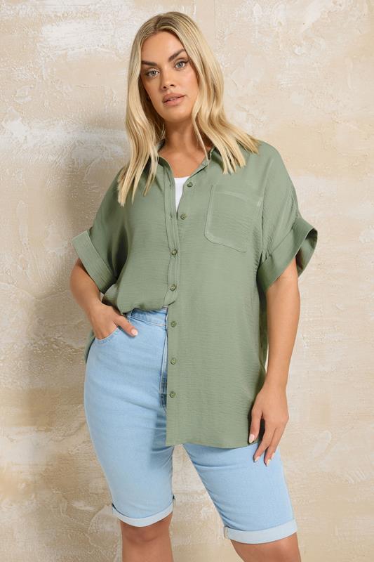 evans YOURS Curve Green Button Through Oversized Shirt