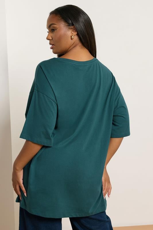 Evans YOURS Curve Green Check 'Boston 70' Boxy Graphic T-Shirt