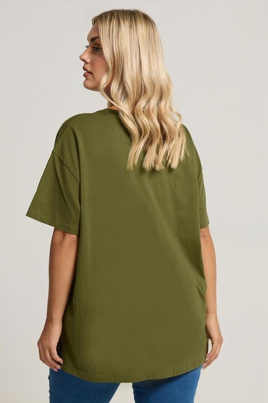 Evans YOURS Curve Green Embroidered Boho Diamond Oversized T-Shirt