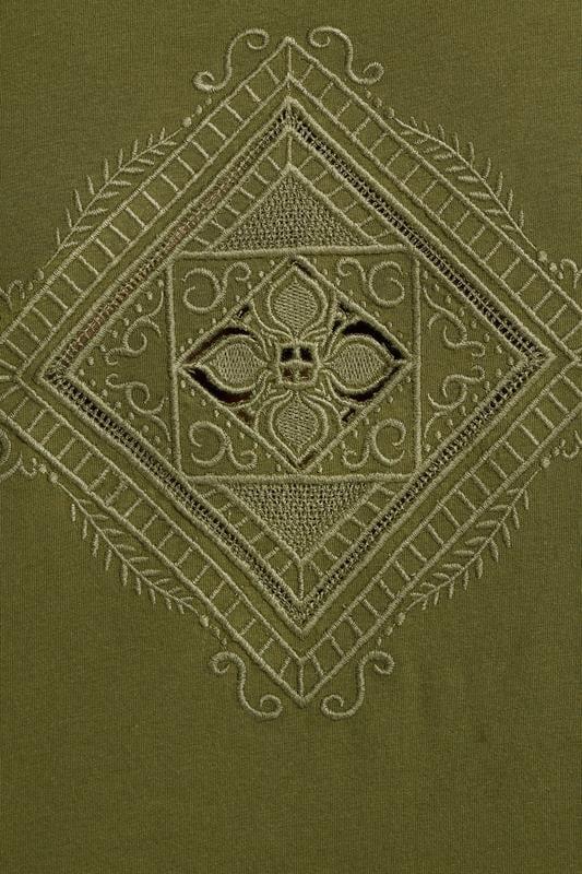 Evans YOURS Curve Green Embroidered Boho Diamond Oversized T-Shirt