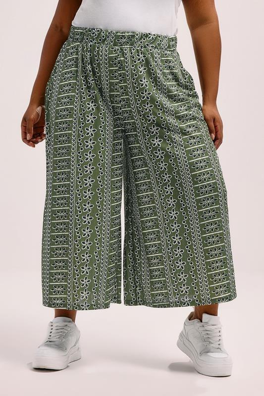 Evans YOURS Curve Green Floral Crinkle Midaxi Culottes