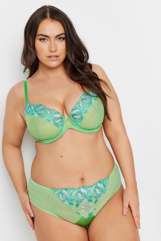 Evans YOURS Curve Green Floral High Waisted Brazilian Briefs