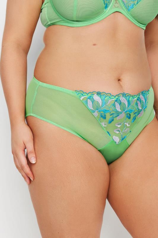 evans YOURS Curve Green Floral High Waisted Brazilian Briefs