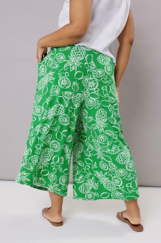 Evans YOURS Curve Green Fruit Print Midaxi Culottes