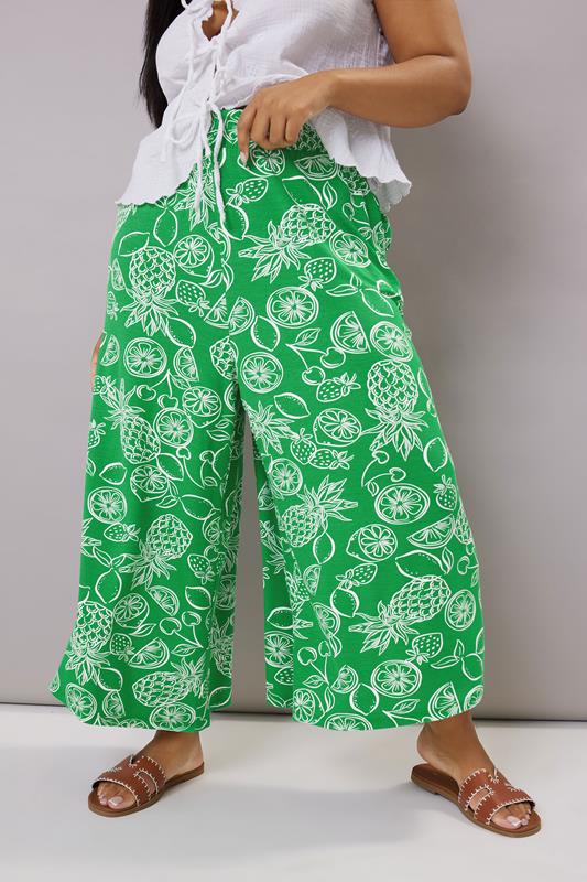 evans YOURS Curve Green Fruit Print Midaxi Culottes