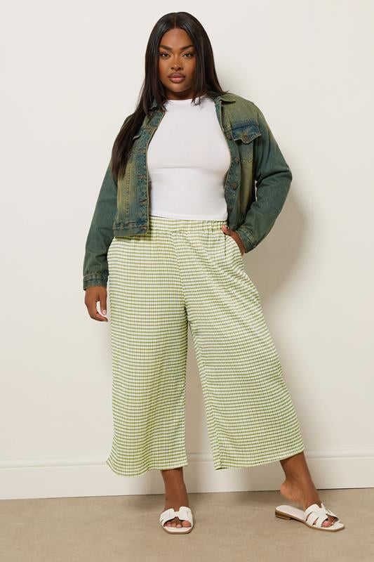 Evans YOURS Curve Green Gingham Textured Midaxi Culottes