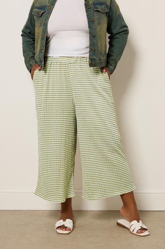 evans YOURS Curve Green Gingham Textured Midaxi Culottes