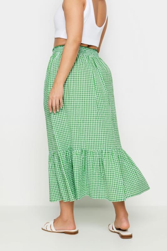 Evans YOURS Curve Green Gingham Tiered Pure Cotton Midi Skirt