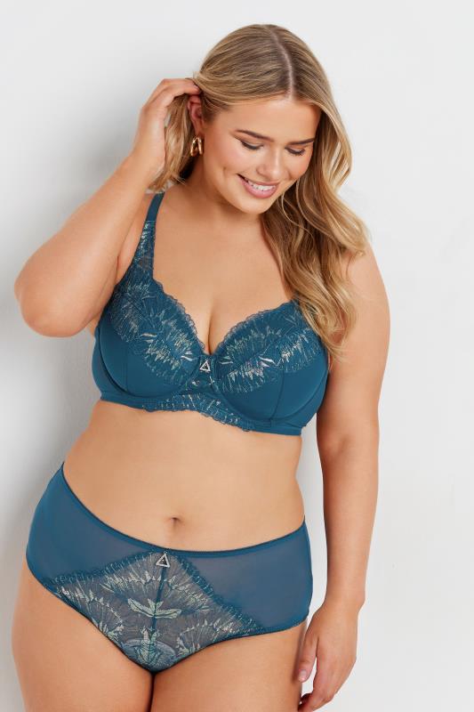 Evans YOURS Curve Green Iridescent Lace Underwired Bra