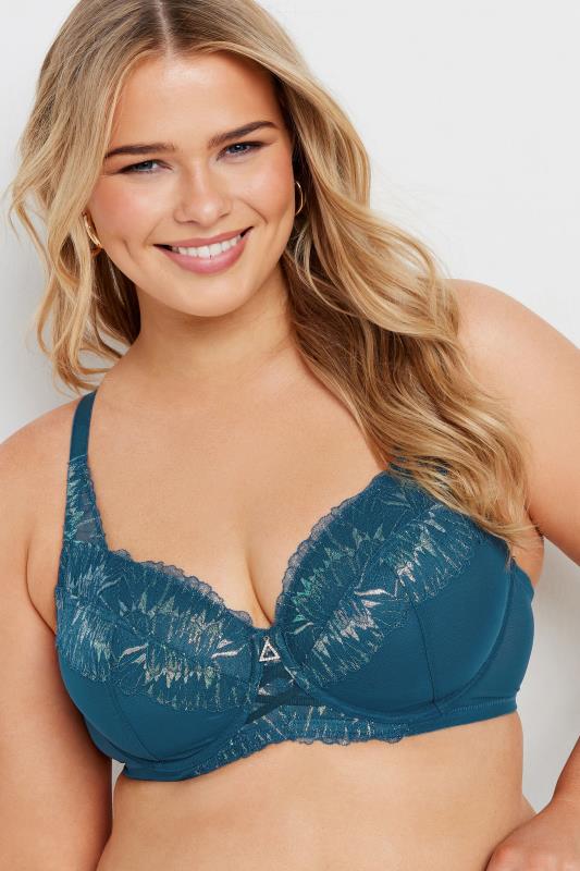 Evans YOURS Curve Green Iridescent Lace Underwired Bra