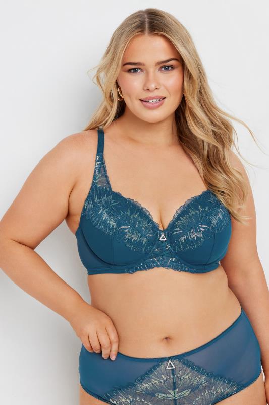 evans YOURS Curve Green Iridescent Lace Underwired Bra