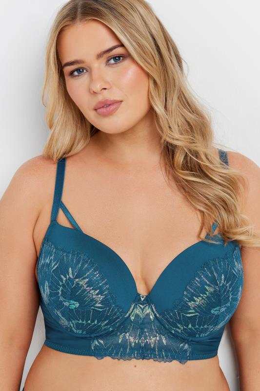 Evans YOURS Curve Green Iridescent Longline Underwired Bra