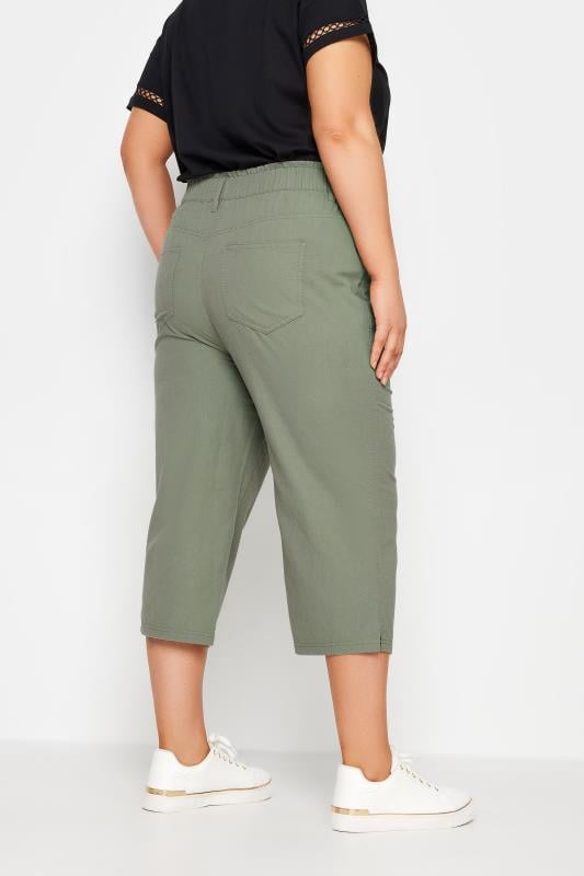 Evans YOURS Curve Green Khaki Cool Cotton Cropped Trousers