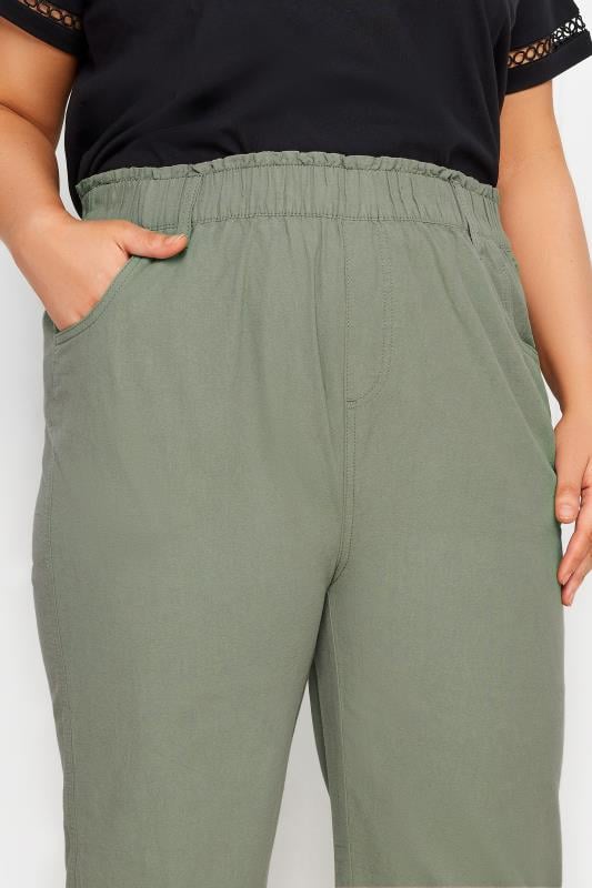 Evans YOURS Curve Green Khaki Cool Cotton Cropped Trousers