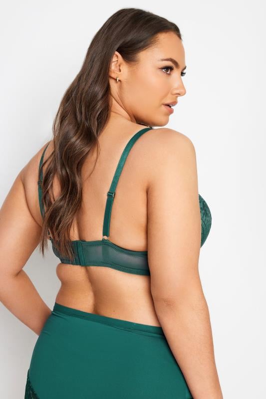 Evans YOURS Curve Green Lace Detail Satin Padded Plunge Bra