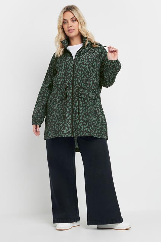 Evans YOURS Curve Green Leopard Lightweight Parka Jacket