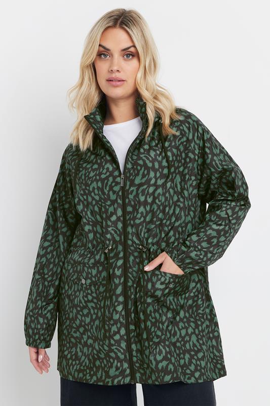 evans YOURS Curve Green Leopard Lightweight Parka Jacket