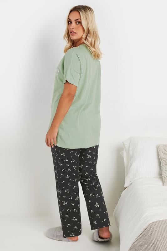 Evans YOURS Curve Green 'Love Grows Here' Wide Leg Pyjama Set