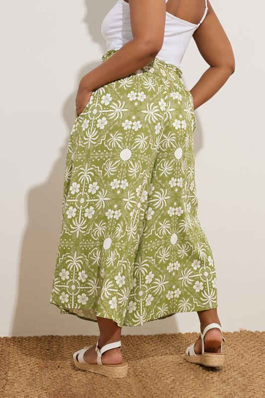 Evans YOURS Curve Green Palm Print Shirred Midaxi Culottes