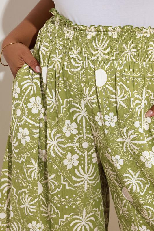 Evans YOURS Curve Green Palm Print Shirred Midaxi Culottes