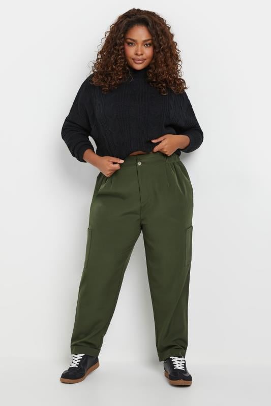 evans YOURS Curve Green Paperbag Waist Cargo Trousers