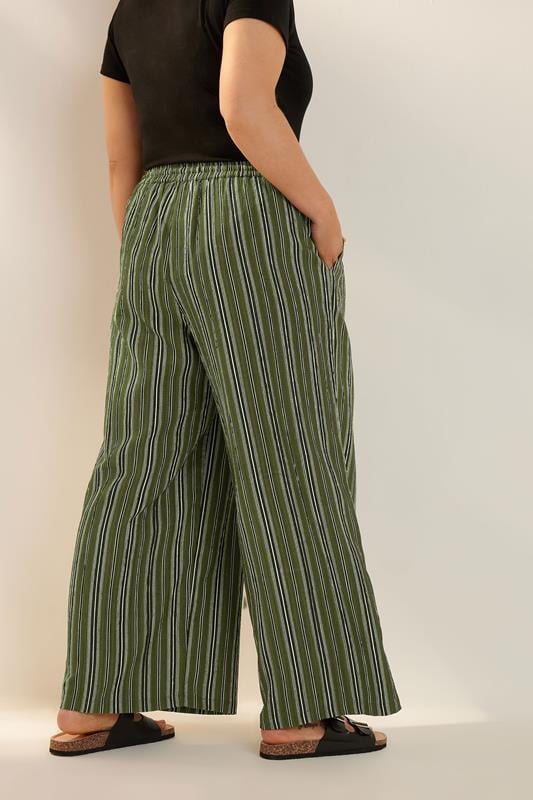 Evans YOURS Curve Green Stripe Textured Wide Leg Trousers