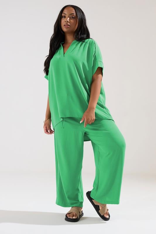 Evans YOURS Curve Green Tie Waist Wide Leg Trousers