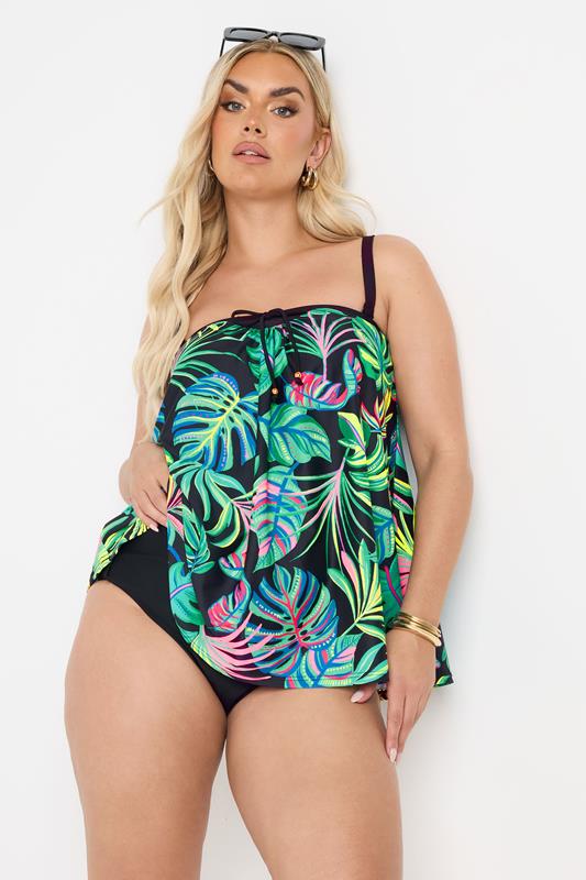 Evans YOURS Curve Green Tropical Palm Print Tankini Top
