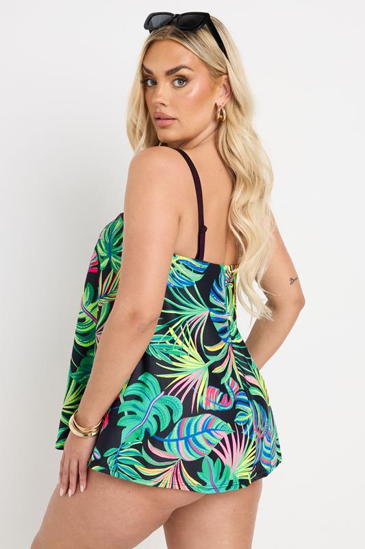 Evans YOURS Curve Green Tropical Palm Print Tankini Top