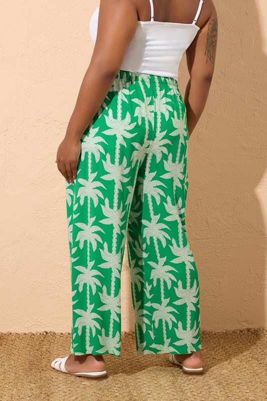 Evans YOURS Curve Green Tropical Palm Wide Leg Trousers