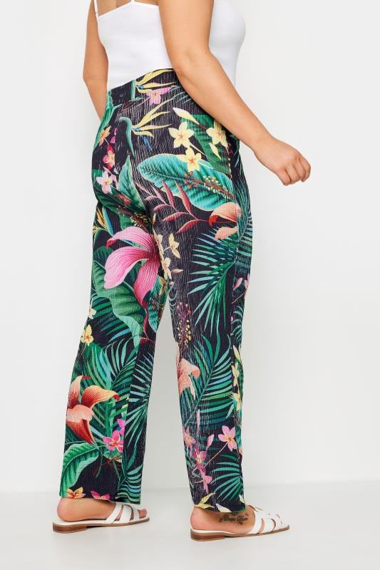 Evans YOURS Curve Green Tropical Print Wide Leg Trousers