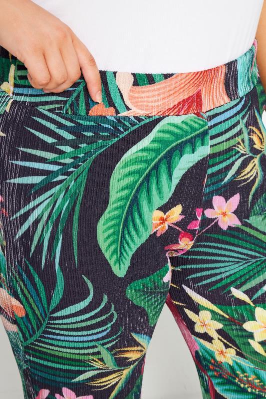 Evans YOURS Curve Green Tropical Print Wide Leg Trousers