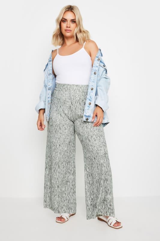 Evans YOURS Curve Grey Abstract Print Textured Wide Leg Trousers