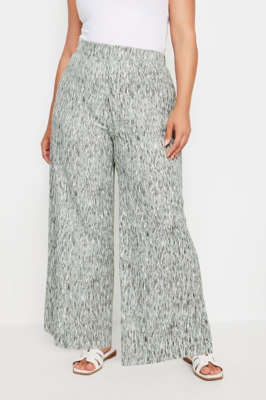 evans YOURS Curve Grey Abstract Print Textured Wide Leg Trousers