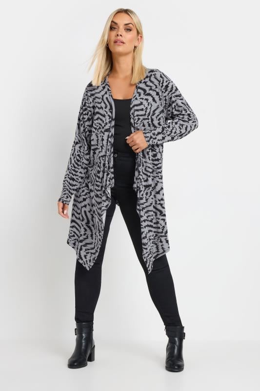 Evans YOURS Curve Grey Abstract Print Waterfall Cardigan