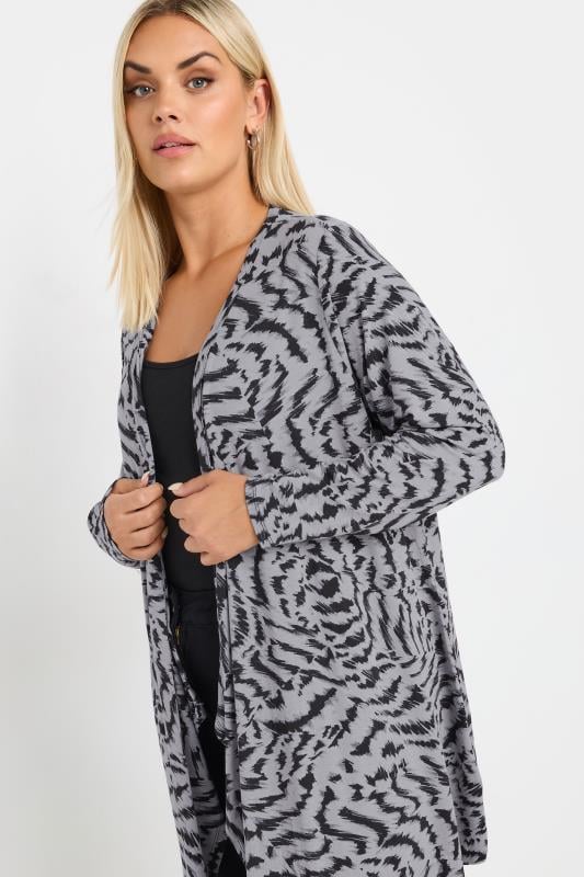 Evans YOURS Curve Grey Abstract Print Waterfall Cardigan
