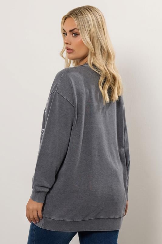 Evans YOURS Curve Grey Acid Wash Floral Print Sweatshirt