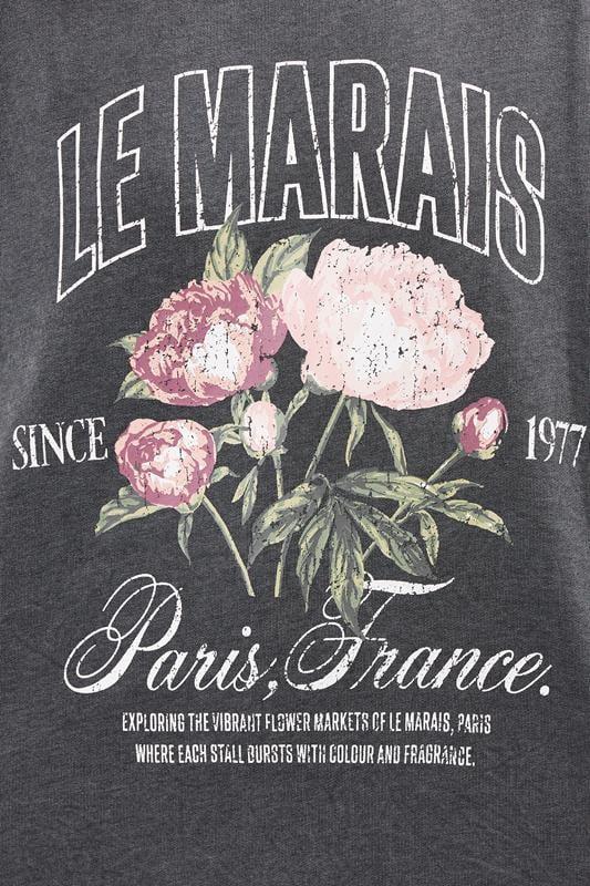 Evans YOURS Curve Grey Acid Wash Floral Print Sweatshirt