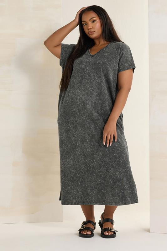 Evans YOURS Curve Grey Acid Wash Heavyweight Throw On Dress