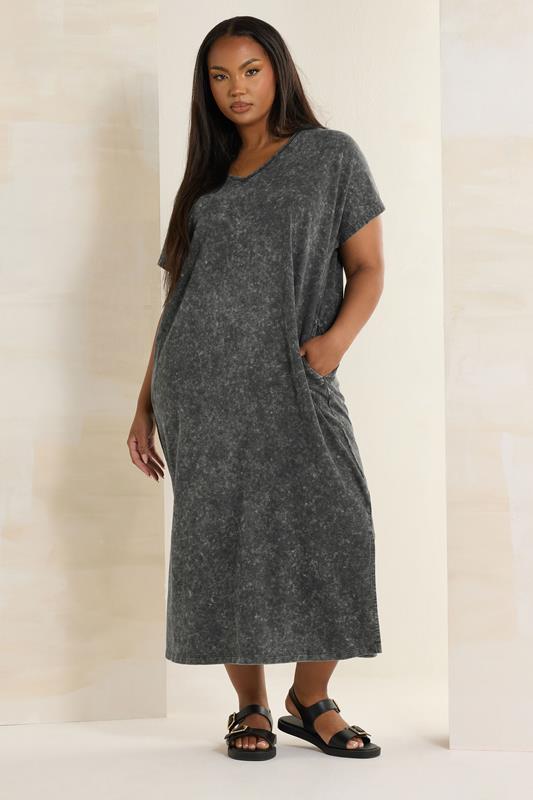 evans YOURS Curve Grey Acid Wash Heavyweight Throw On Dress