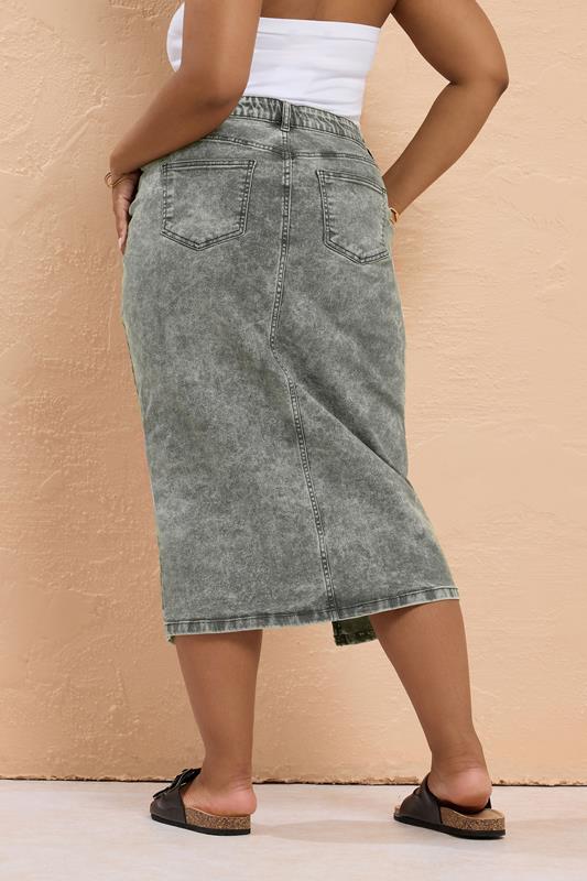 Evans YOURS Curve Grey Acid Wash Stretch Denim Midaxi Skirt