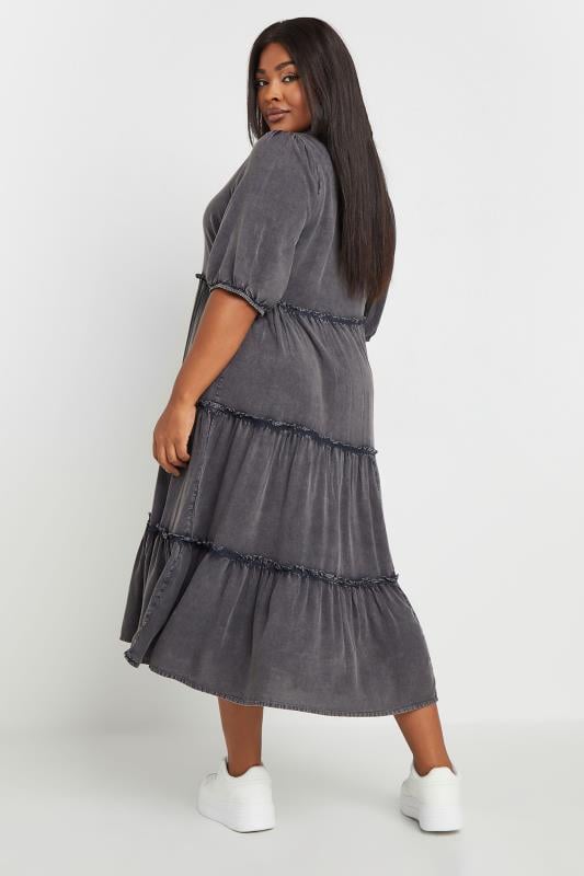 Evans YOURS Curve Grey Acid Wash Tiered Shirt Dress